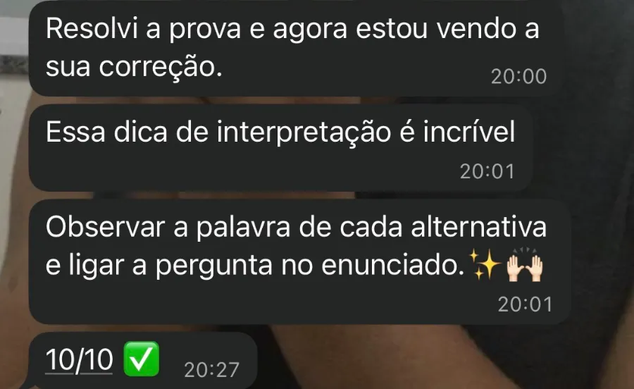 Mensagem de aluno: depois da dica de interpretação