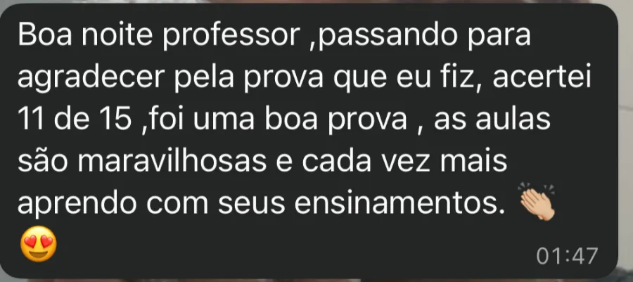 Mensagem de aluno: na prova