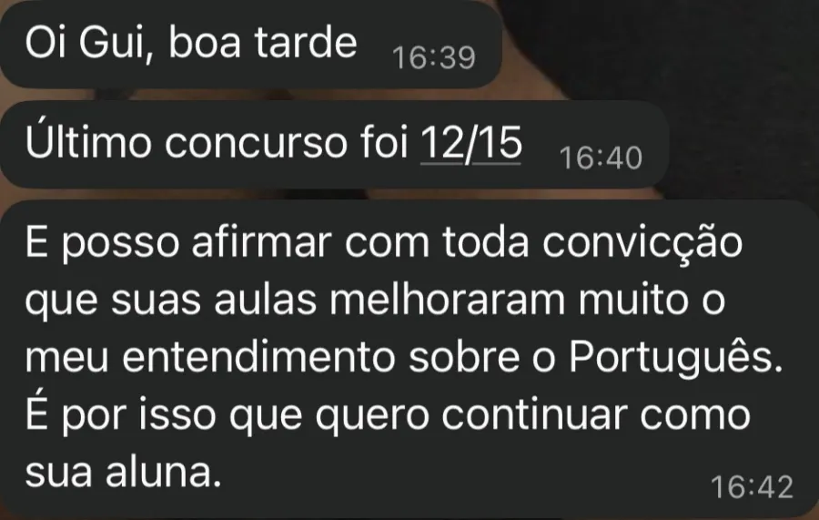 Mensagem de aluno: no último concurso