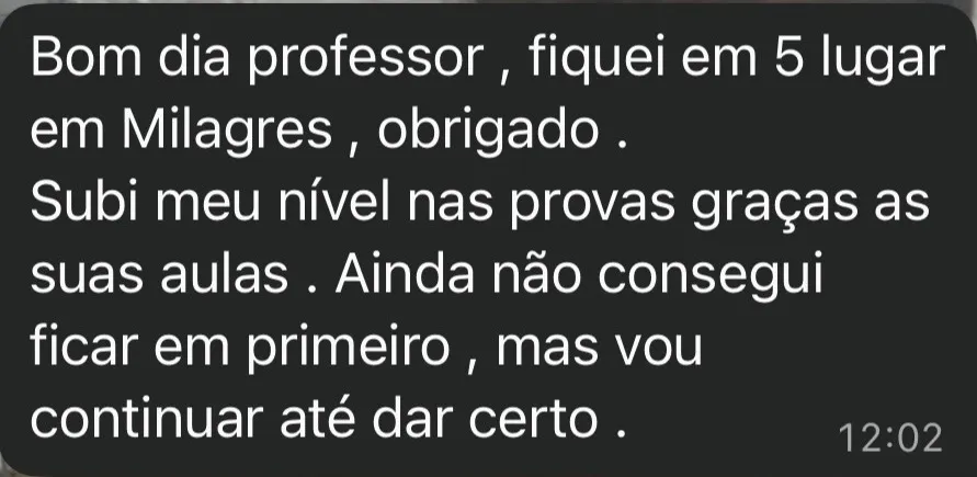 Mensagem de aluno: em Milagres · CE