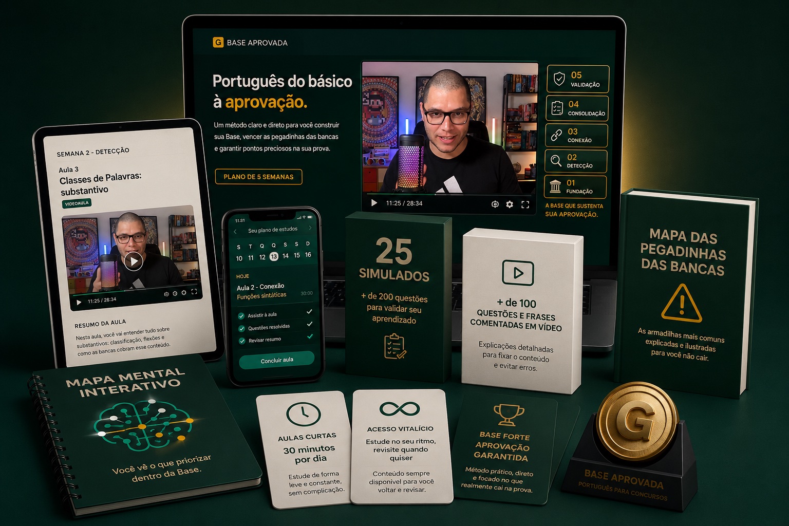 Pacote completo do Base Tática: curso, 25 simulados, questões comentadas em vídeo e os dois bônus